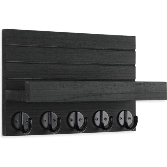 Key Holder for Wall, Decorative Key and Mail Holder with Shelf Has Large Hooks - Picture 3 of 16